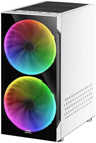 MARSGAMING MCMESHW White Gaming PC Case Micro ATX Total Mesh Design 3x Fans FRGB