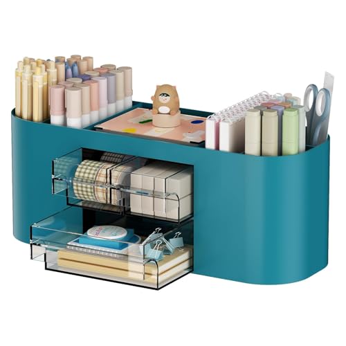 Marbrasse Schreibtisch Organizer mit 3 Schubladen Multifunktionaler Stiftehalter Schreibtischzubehör & Ablage mit 7 Fächern für Haus Schule Klassenzimmer (Dunkelgrün)