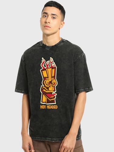 Image of Bewakoof Men's Cotton Typography Oversized Fit Half Sleeve Round Neck T-Shirt | Casual Wear | Street Wear | Oversized t Shirt for Men Cotton | Baggy