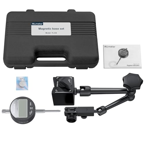ALLmeter Digitale Messuhr Set mit 60KG Magnetfuß, Präzise digitale Messuhr 0,01mm, Nullfunktion, LCD Display, Schaltbarer Magnethalter für Werkstatt & Maschinenjustierung