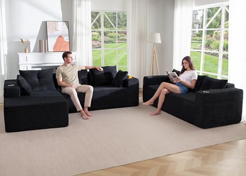 Image of MAXYOYO Modular Sectional Couch with L-Shape Chaise and Loveseat, Modern Boneless Couch for Living Room, Oversized Sofa with Deep Seat, No Assembly Required, Black