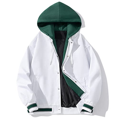 Veste de baseball confortable homme grand format XXL blanc à capuche ample - 2