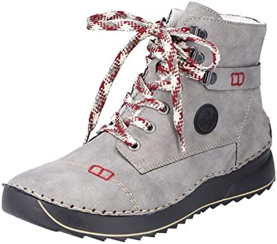 Rieker 51544 Damen Winterstiefel Synthetik grau grau | Diese hellgrauen Rieker Schnürstiefel bieten Komfort, Robustheit, flexible Sohle, Reißverschluss. Mit flexibler Laufsohle.
