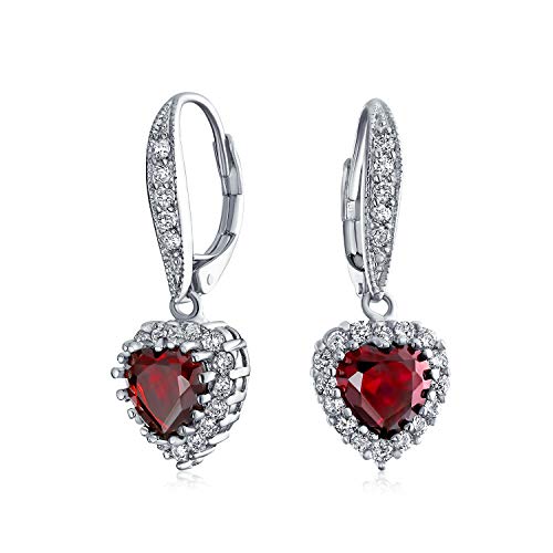Bridal Anniversary Wedding Romantic 4CT AAA CZ Red Halo Heart Shaped Cubic Zirconia Dangle Lever back Earrings For Women Girlfriend Invisible Cut Rhodium Plated