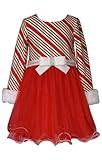 Bonnie Jean Girl's Christmas Holiday Dress - Candy Cane Striped Santa Dress for Baby Toddler Little and Big Girls, Red White Green, 14