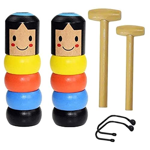 Jessonwell 2 Pieces Wooden Man Magic Toy, Immortal Daruma Toy for 2 3 4 5 6 Year Old Toddlers Kids Xmas Gifts for Boys Girls Unbreakable Stage Magic Trick Props