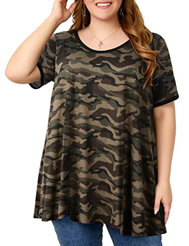 OVERWORETY Short Sleeve Plus Size Tunics for Women Loose Casual Swing Tops Flowy T-Shirts