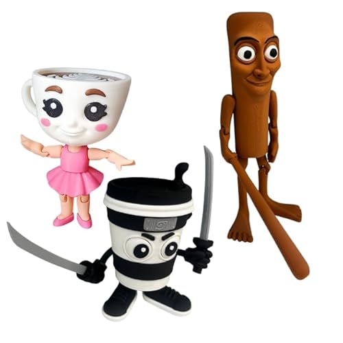 Genérico Lot de 3 figurines articulées Brainrot - Cappuccino assassin, ballerine capucine et Tung Tung Tung Sahur - Décoration et collection