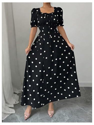 Image of Floerns Women's Floral Short Puff Sleeve Milkmaid Dress Boho A Line Long Dresses