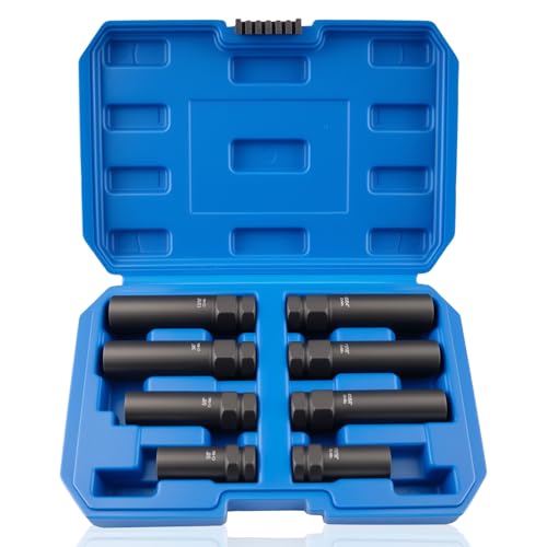 Siapupy 8-Piece Lug Nut Socket Set, 6 Spline & 7 Spline Lug Nut Removal Tool, Heavy-Duty Locking Wheel Lock Removal Kit for Aftermarket & Factory Wheels, with Organized Storage Case