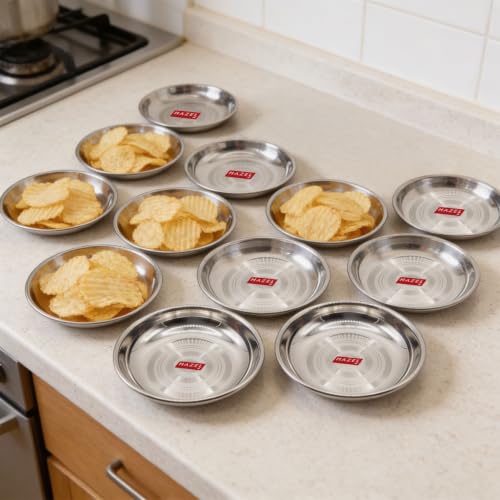 Image of HAZEL Stainless Steel Halwa Serving Plates 100ml Set of 12 for Dining