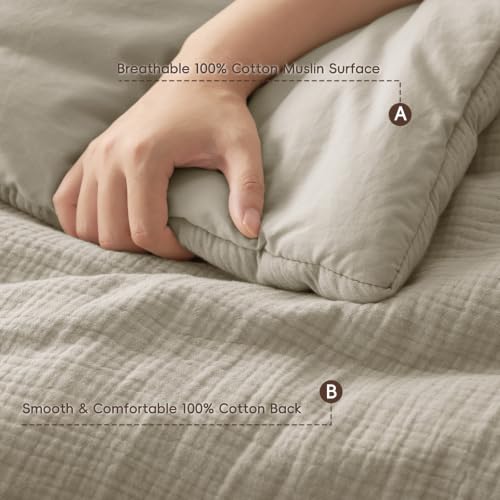 Image of PHF Cotton Muslin Comforter Set King, Ultra Soft Breathable, Taupe