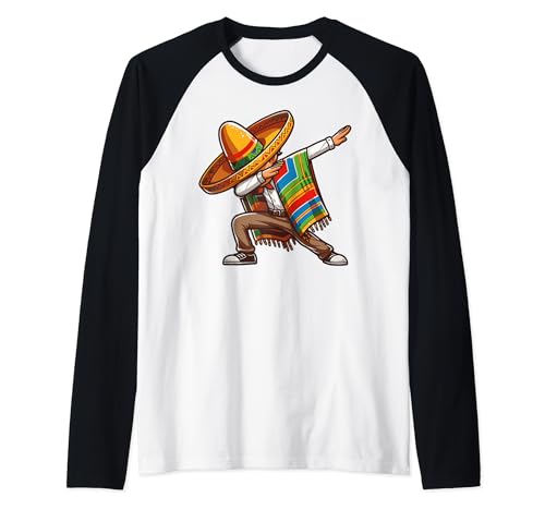 Dabbing Mexican Men Poncho Sombrero Cinco de Mayo Boys kids Maglia con Maniche Raglan