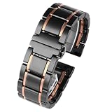 Cinturino in Acciaio e Ceramica Adatto per smartwatch, Orologi al Quarzo e la Maggior Parte degli Orologi da Uomo e da Donna sul Mercato (Nero x Oro Rosa 20 mm)