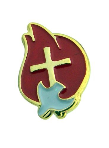 Image of Holy Spirit Trinity Dove Gold Plate Red Enamel 11 /16 Inch Confirmation Lapel Pin