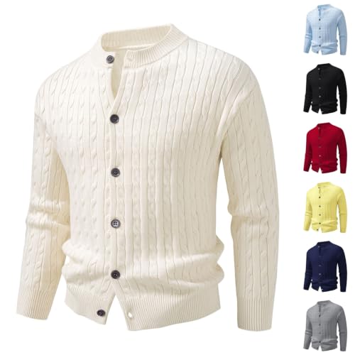 GOSEAGOTOFUN Knitted Sweater for Men Stand Collar Casual Long Sleeve Button Down Cardigan Lightweight Fashion Fall Outerwear White Medium - image 1