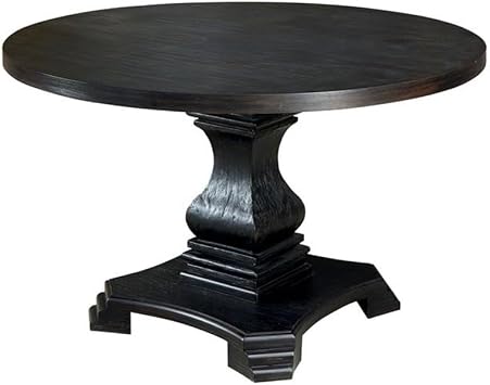 BOWERY HILL 48-inch Round Dining Table, Solid Wood and Veneer, Antique Black Finish, Rustic Pedestal Base, 48" W x 48" D x 30" H, Casual Style Dining Room Table for Home