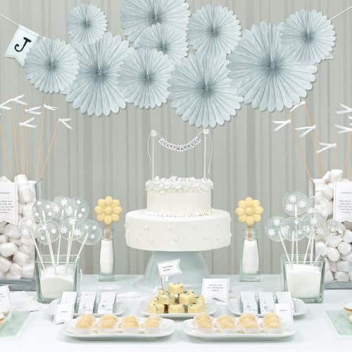 Image of 20 Pcs Gary Hanging Paper Fan, Hanging Honeycomb Round Paper Fans for Weddings, Birthdays, Christmas, Baby Showers, Classroom, Events Ceiling Party Supplies Decorations