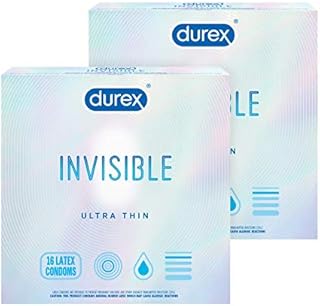 Durex Invisible Condoms, Ultra Thin, Ultra Sensitive Natural Rubber Latex Condoms for Men, FSA and HSA Eligible, (Pack of 2) ,16Count (Packaging May Vary)