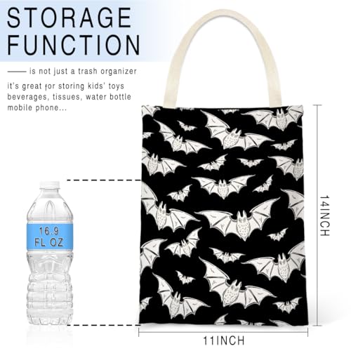Image of IRADA Car Trash Bag Hanging No Snap Small Garbage Bag for Car Back Seat Cute Printed One-Handed Strap Trash Bags Car Accessories-Halloween Bat Car Trash Bags