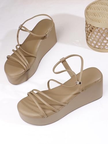 Image of TRYME Women Multi Strap Comfort Open Toe Stylish Daily Wear Wedge Heel Sandals