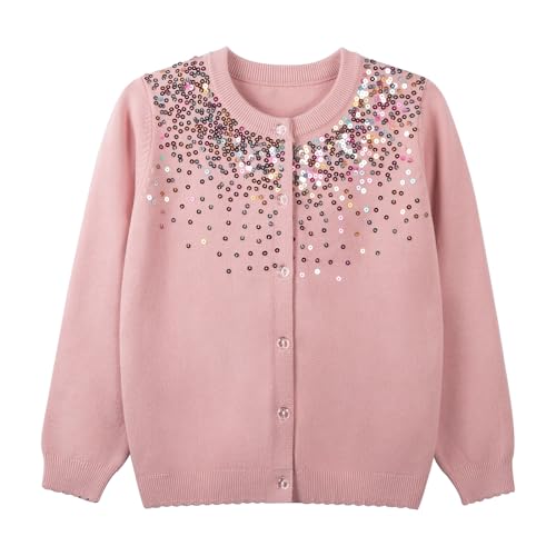 Image of Danny D Girls Sequin Knitted Sweater Cardigan Crew Neck Long Sleeve Button Tops