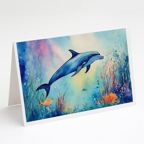 Caroline's Treasures DAC2786GCA7P Dolphin Greeting Cards Pack of 8 Blank Cards with Envelopes Whimsical A7 Size 5x7 Blank Note Cards