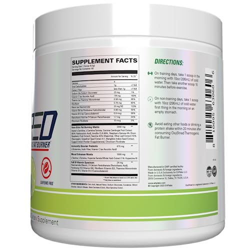 Image of EHP Labs OxyShred Non Stimulant Pre Workout Powder - Stim Free Pre Workout, Caffeine Free Preworkout for Men & Women - Non Stim Preworkout - Sugar Free Energy Powder - Mojito, 60 Servings