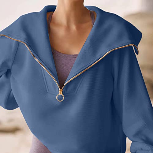 Womens Casual Quarter Zip Up Pullover Sweatshirts Hoodies Long Sleeve Oversized Y2K Fall Outfits Rib Knit Clothes Teen Girls 6