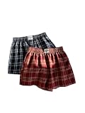 MakeMeChic Women's 2 Pack Plaid Shorts Elastic High Waist Wide Leg PJ Shorts Loungewear Multicolor Medium