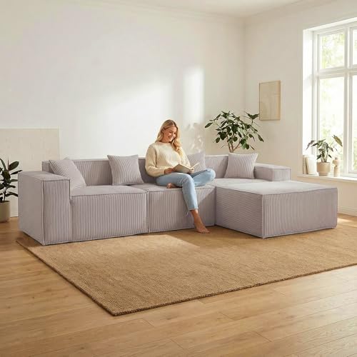 Yihomfy 277 cm Canapé d'angle modulable en L avec Pouf, canapé Moderne en Velours côtelé Nuage avec Assise Profonde, canapé sans Structure, canapé...