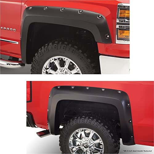 Bushwacker Pocket/Rivet Style Front & Rear Fender Flares | 4-Piece Set, Black, Smooth Finish | 40957-02 | Fits 2014-2018 Chevrolet Silverado 1500/2500 HD/3500 HD (Excludes Dually)