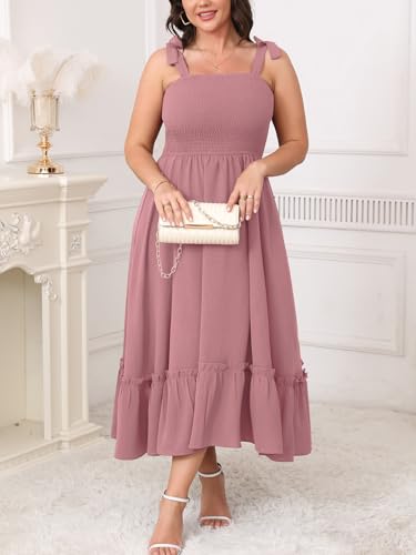 Women's Plus Size Summer Maxi Dress Casual Boho Sleeveless Spaghetti Strap Smocked Tiered Long Beach Sun Dresses4