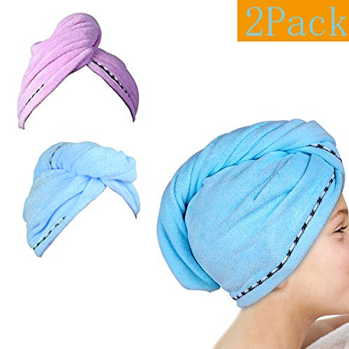 WANGHUI Bestgrass Microfiber Hair Towel Wrap for Women, 2 Pack Super Absorbent Quick Dry Hair Turban for Drying Curly, Long & Thick Hair 10 inch X 26 inch