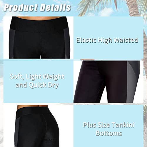 Urchics Womens Plus Size Rash Guard Capris Long Swim Shorts Tankini Bottom Sporty Black Gray 4X #TOP2