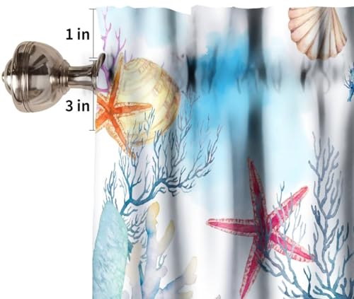 Image of Starfish Seashell Window Valance Curtain, Watercolor Coastal Animal Undersea Beach Colorful Coral Plant Window Treatment Valances for Kitchen Living Room Cafe Decor 54'x18', 1 Panel