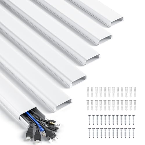 MUDEELA Cable Trunking, 2.4M XX-Large TV Cable Hider, Pre-drilled Wire Hiders for Wall Paintable White Cable Cover