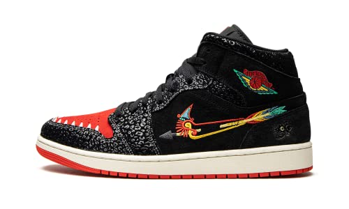 Image of Nike mens Jordan 1 Mid Basketball Limited Siempre Familia DN4904-001, Black /Chile Red-sail, 8