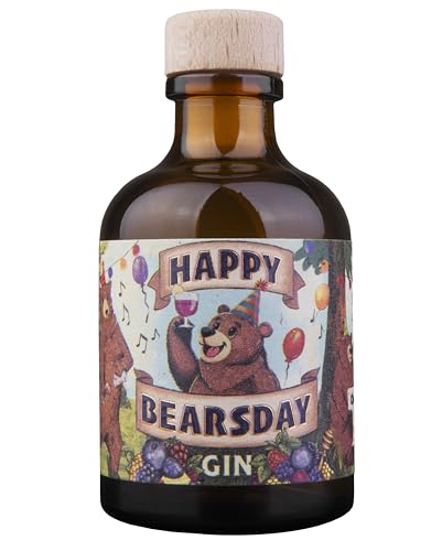 Happy Bearsday Gin Miniatur | mit fruchtigen Gin Botanicals aus Beeren | schönes Gin Geschenk zum Geburtstag & besondere Anlässe | 50ml 40% Vol.