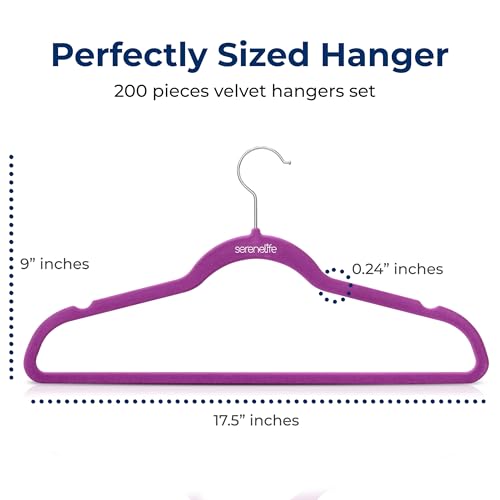 Image of SereneLife Velvet Hangers - 200 Pack, Slim & Space Saving for Closets