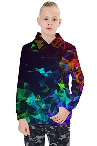 Raisevern Girls Boys Hoodies Cool Hooded Sweatshirt Casual 3D Pullover Hoodie For Kids Long Sleeve Hoodie Novelty Colorful Geometric Soft Hoody With Pockets 14-16 Years #TOP1