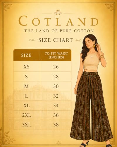 Image of COTLAND Fashions Jaipuri Cotton Printed Flared Palazzo Pants for Women