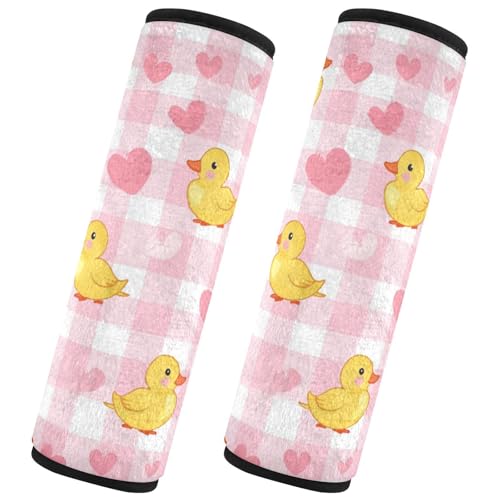 Seat Belt Covers 2 Pack Yellow Duck Heart Car Seat Strap Covers Super Soft Pink Buffalo Check Car Seat Neck Cover for Boys Girls Adults Babies S