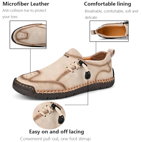 Men's Loafers Leather Handmade Stitching Casual Breathable Walking Slip-on Comfortable Outdoor Office Shoes2