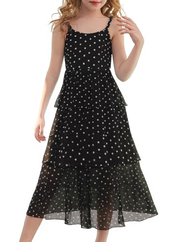 New 3-12Years Girls Polka Dot Tiered Cami Dress Flowy Midi Summer Cotton Lined Back Zip