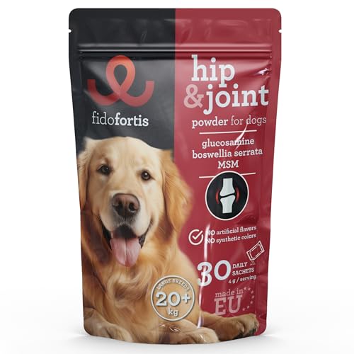 Fidofortis Hüft- und Gelenkergänzung für Hunde - Glucosamin, MSM, Boswellia Serrata für Gelenk- und Knochengesundheit, Pulver in Beuteln, tägliche Dosierung, 30-Tage-Vorrat (große Rassen)