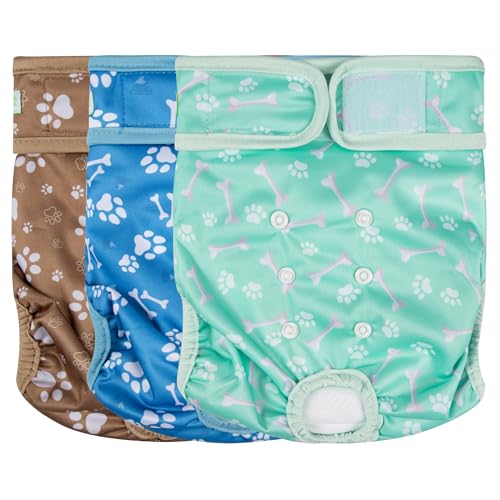 Image of wegreeco Washable Female Dog Diapers Highly Absorbent Reusable Diapers for Dog in Heat Period, 3 Pack (Dog Bone, Medium)