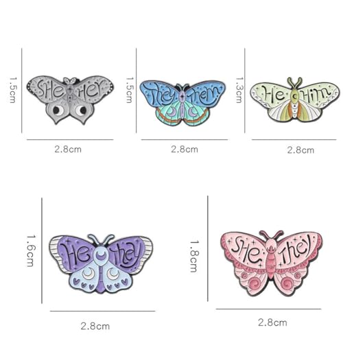 Image of 5PCs Pronouns Cute Butterfly Pin She They /He Him /They Them /She Her /He They Gender Enamel Pin Set Identity Bulk Pins for Pride Parade Daily Wear Lapel Hat Backpack Women Girls Jewelry Gift