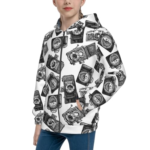 Photo Cameras Kids Pullover Hoodies Boys Zip Up Sweatshirts Girls Athletic Clothes with Pocket