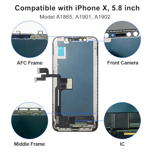 Image of EFAITHFIX for iPhone X Screen Replacement OLED [NOT LCD] 5.8 Inch Display Digitizer 3D Touch Screen Frame Assembly with Repair Tools Kit Waterproof Adhesive Tempered Glass for Model A1865 /A1901 /A1902